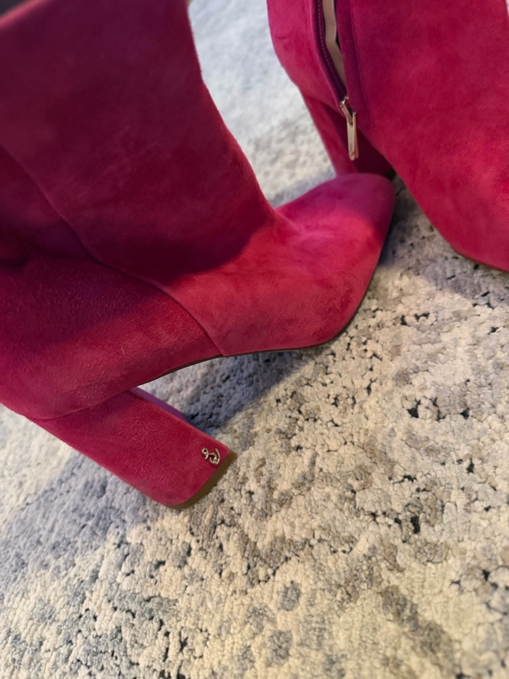 Sam Edelman Fuchsia Suede Pointed Toe Block Heel Boots